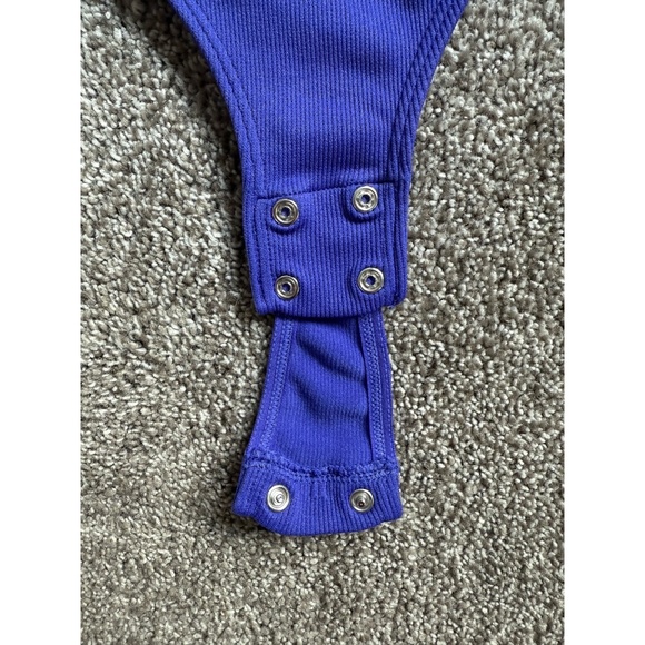Dynamite Blue High-Neck Ribbed Bodysuit - Picture 4 of 5